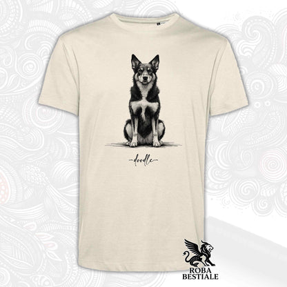 T-Shirt DOODLE - AUSTRALIAN KELPIE - Bianca o Beige, da Uomo o da Donna - dalla XS alla 5XL