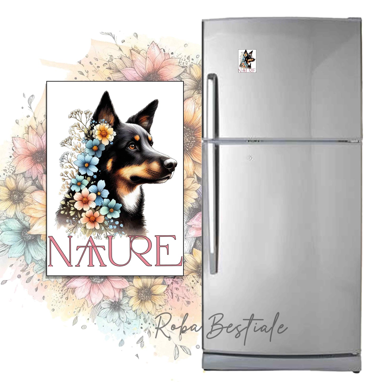 Calamita NATURE - AUSTRALIAN KELPIE Black Tricolor - in MDF, 7x5 cm