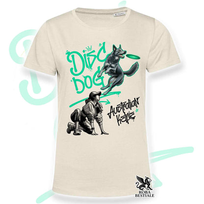 T-Shirt DISC DOG Graffiti "GIRL" - AUSTRALIAN KELPIE Blu Cenere - Off White, colore dettagli a scelta - dalla XS alla 2XL