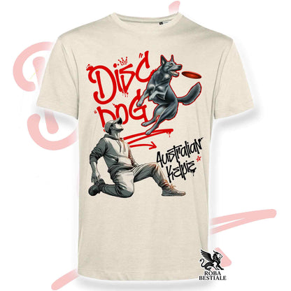T-Shirt DISC DOG Graffiti "BOY" - AUSTRALIAN KELPIE Blu Cenere - Off White, colore dettagli a scelta - dalla XS alla 2XL