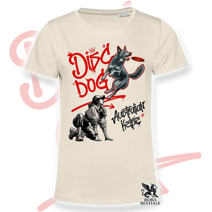 T-Shirt DISC DOG Graffiti "GIRL" - AUSTRALIAN KELPIE Blu Cenere - Off White, colore dettagli a scelta - dalla XS alla 2XL