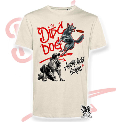 T-Shirt DISC DOG Graffiti "GIRL" - AUSTRALIAN KELPIE Blu Cenere - Off White, colore dettagli a scelta - dalla XS alla 2XL