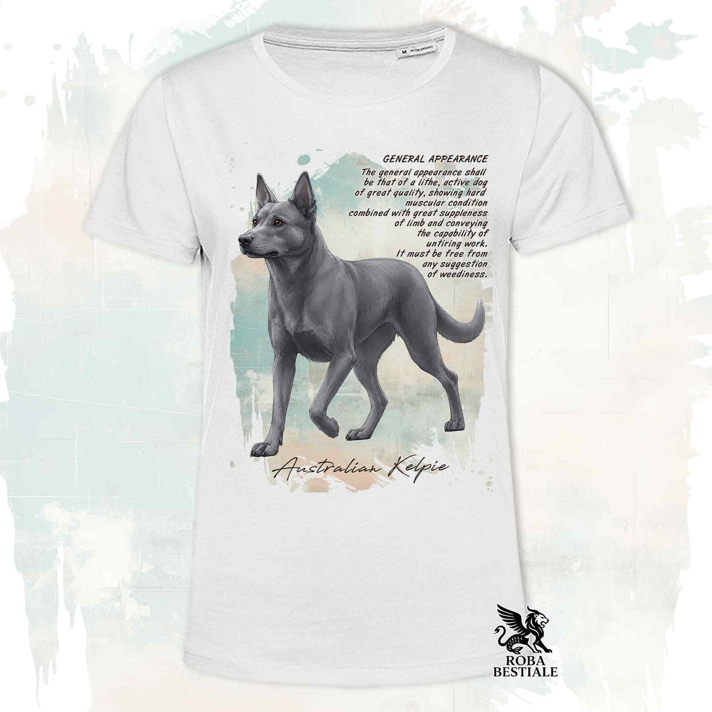 T-Shirt APPEARANCE - AUSTRALIAN KELPIE Blue Cenere - Bianca o Beige, da Uomo o da Donna - dalla XS alla 5XL