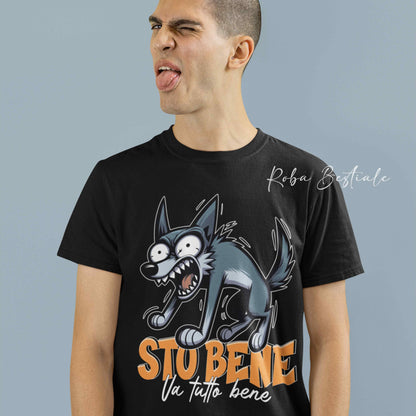 T-Shirt BONKERS - STO BENE - AUSTRALIAN KELPIE Blue Cenere - Uomo o Donna - dalla XS alla 5XL