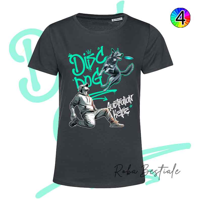 T-Shirt NERA Disc Dog GRAFFITI - AUSTRALIAN KELPIE Blue - Design "BOY" - Dettagli in 4 colori!