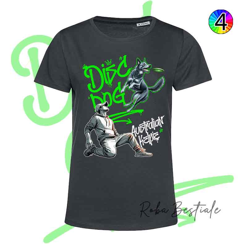 T-Shirt NERA Disc Dog GRAFFITI - AUSTRALIAN KELPIE Blue - Design "BOY" - Dettagli in 4 colori!
