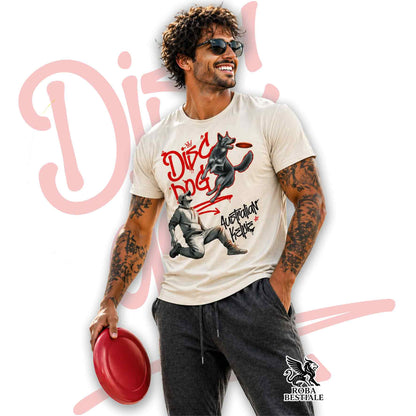 T-Shirt DISC DOG Graffiti "BOY" - AUSTRALIAN KELPIE Blu Cenere - Off White, colore dettagli a scelta - dalla XS alla 2XL