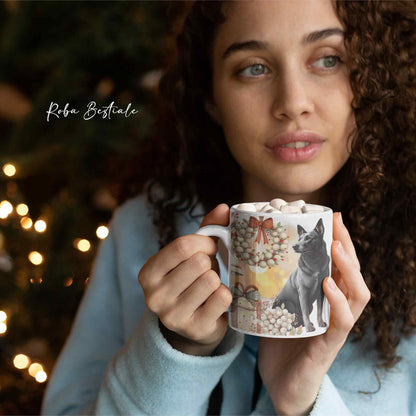 Tazza COZY WINTER - AUSTRALIAN KELPIE Blu Cenere - In Ceramica, con manico color Oro - 330 ml