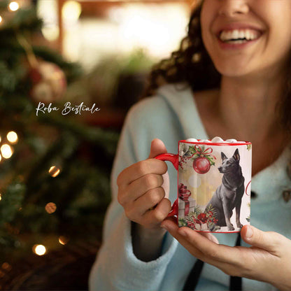 Tazza VINTAGE WINTER - AUSTRALIAN KELPIE Blu Cenere - In Ceramica, con dettagli Rossi - 330 ml