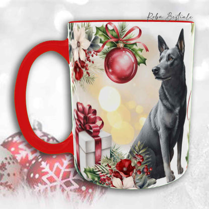 Tazza VINTAGE WINTER - AUSTRALIAN KELPIE Blu Cenere - In Ceramica, con dettagli Rossi - 330 ml