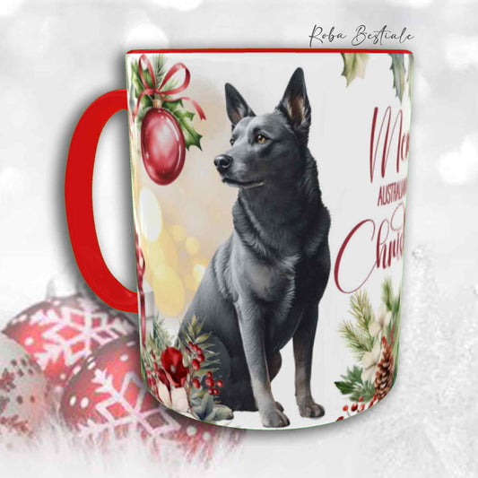 Tazza VINTAGE WINTER - AUSTRALIAN KELPIE Blu Cenere - In Ceramica, con dettagli Rossi - 330 ml