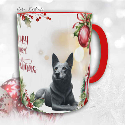 Tazza VINTAGE WINTER - AUSTRALIAN KELPIE Blu Cenere - In Ceramica, con dettagli Rossi - 330 ml