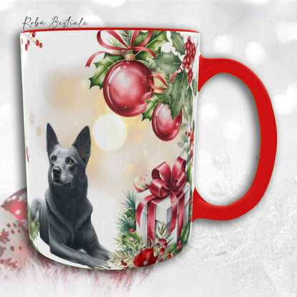 Tazza VINTAGE WINTER - AUSTRALIAN KELPIE Blu Cenere - In Ceramica, con dettagli Rossi - 330 ml
