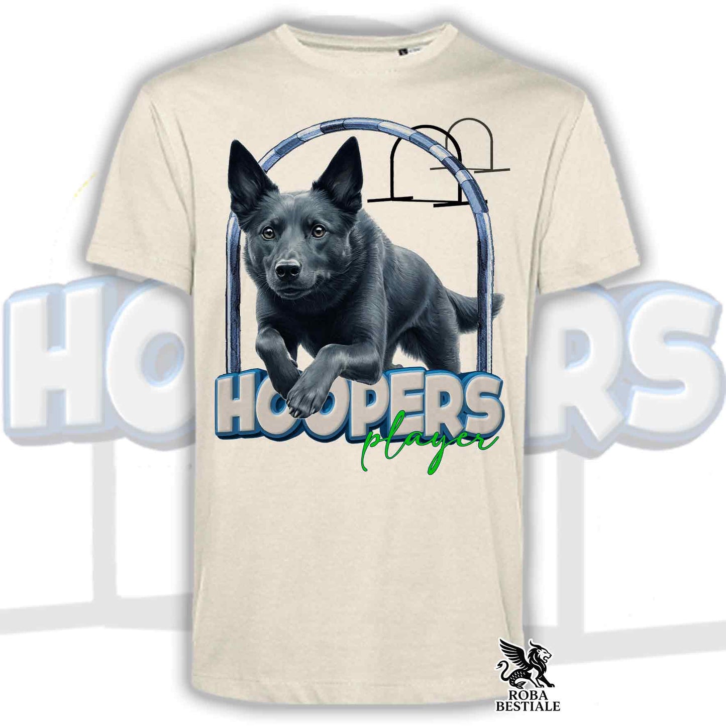 T-Shirt HOOPERS Player - AUSTRALIAN KELPIE Blu Cenere - Bianca o Beige, da Uomo o da Donna - dalla XS alla 5XL