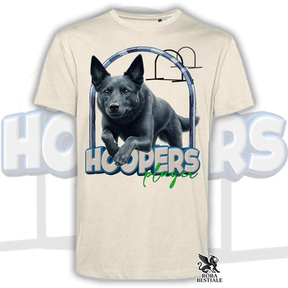 T-shirt beige con stampa HOOPERS e cane nero con cerchio blu