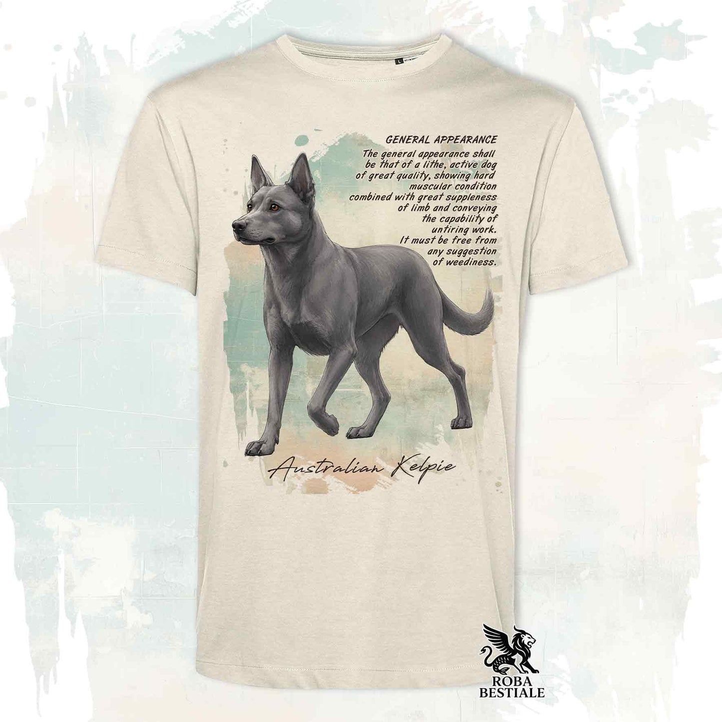 T-Shirt APPEARANCE - AUSTRALIAN KELPIE Blue Cenere - Bianca o Beige, da Uomo o da Donna - dalla XS alla 5XL