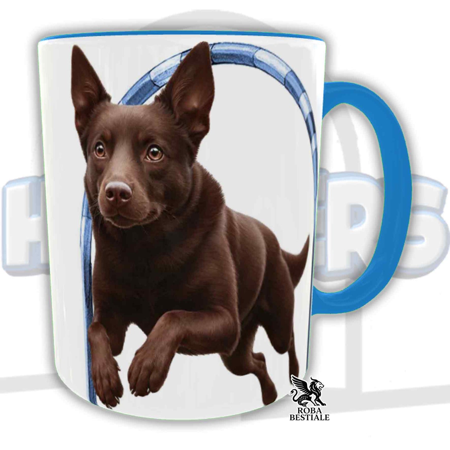 Tazza HOOPERS Player - AUSTRALIAN KELPIE Chocolate - In Ceramica, con manico e interno colorato - 330 ml