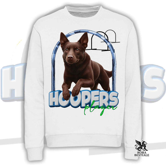 Felpa HOOPERS Player - AUSTRALIAN KELPIE Chocolate - Girocollo, Unisex - Bianca o Beige - dalla XS alla 3XL