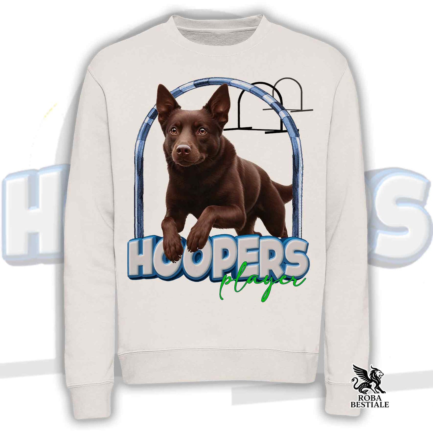 Felpa HOOPERS Player - AUSTRALIAN KELPIE Chocolate - Girocollo, Unisex - Bianca o Beige - dalla XS alla 3XL