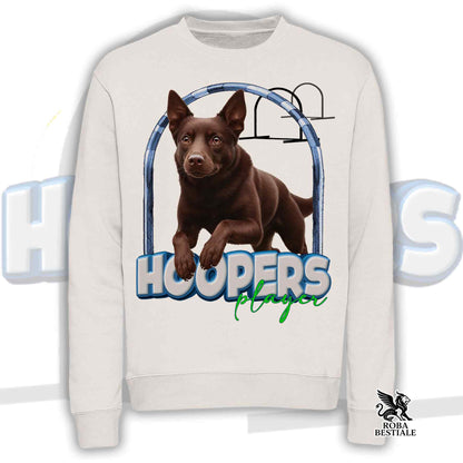 Felpa unisex bianca con stampa HOOPERS Player blu, verde e cane marrone
