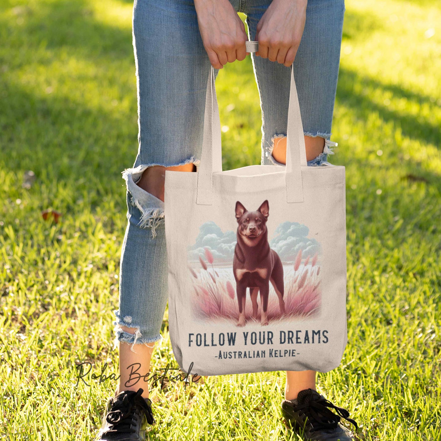 Shopper QUOTES "DREAM" - AUSTRALIAN KELPIE Chocolate - Diversi colori disponibili, 100% Cotone
