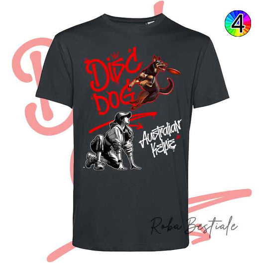 T-Shirt NERA Disc Dog GRAFFITI - AUSTRALIAN KELPIE Chocolate - Design "GIRL" - Dettagli in 4 colori!
