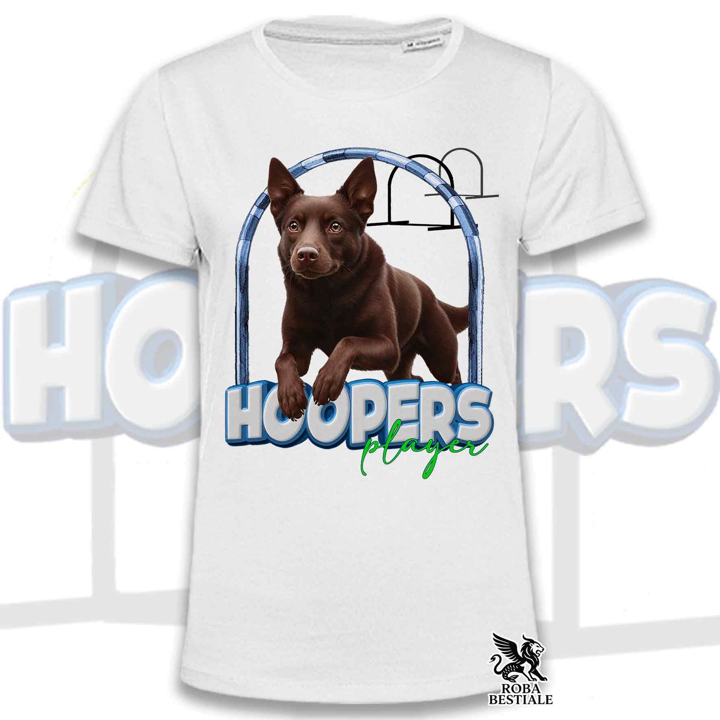T-Shirt HOOPERS Player - AUSTRALIAN KELPIE Chocolate - Bianca o Beige, da Uomo o da Donna - dalla XS alla 5XL