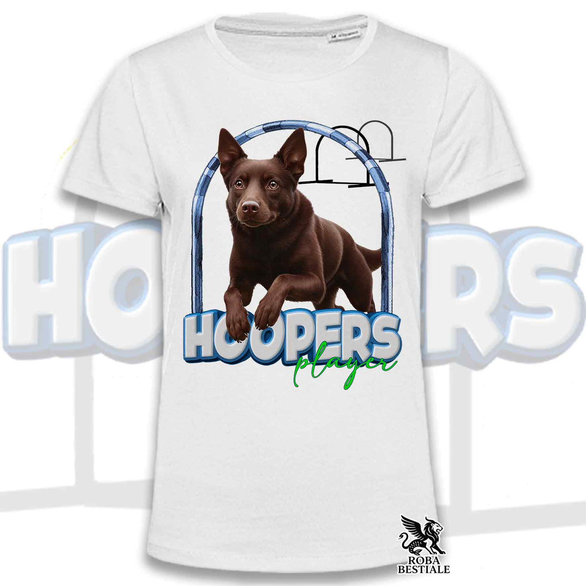 T-shirt bianca a maniche corte con grande grafica cane marrone HOOPERS Player