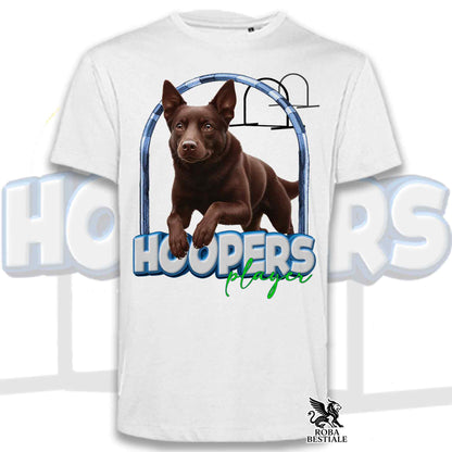 T-shirt bianca a maniche corte con stampa cane marrone e scritta HOOPERS Player
