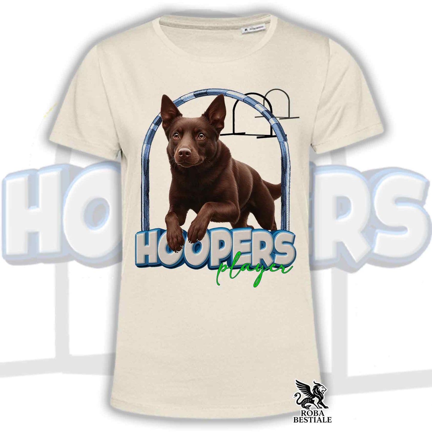 T-Shirt HOOPERS Player - AUSTRALIAN KELPIE Chocolate - Bianca o Beige, da Uomo o da Donna - dalla XS alla 5XL
