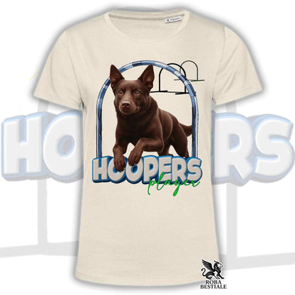 T-shirt beige a maniche corte con stampa cane marrone e logo HOOPERS Player