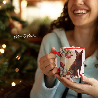 Tazza VINTAGE WINTER - AUSTRALIAN KELPIE Cioccolato - In Ceramica, con dettagli Rossi - 330 ml
