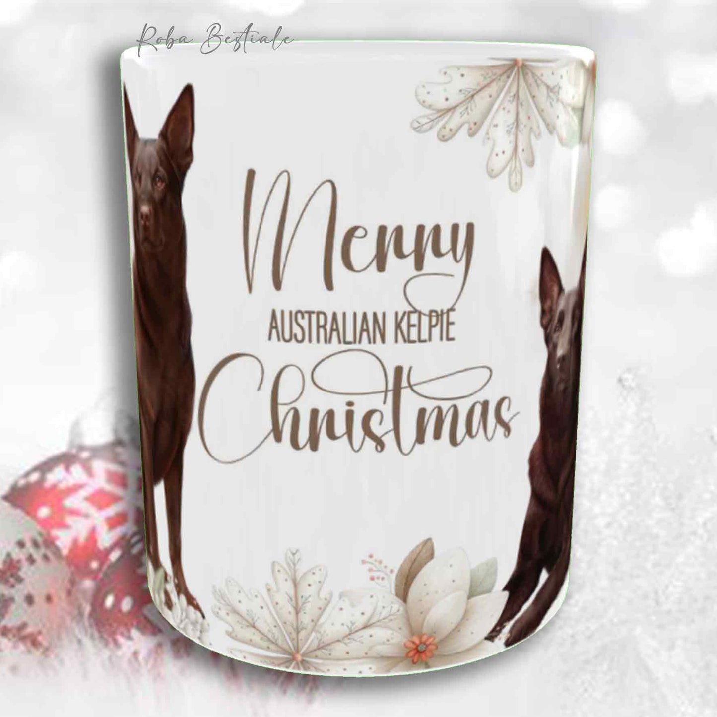 Tazza COZY WINTER - AUSTRALIAN KELPIE Cioccolato - In Ceramica, con manico color Oro - 330 ml