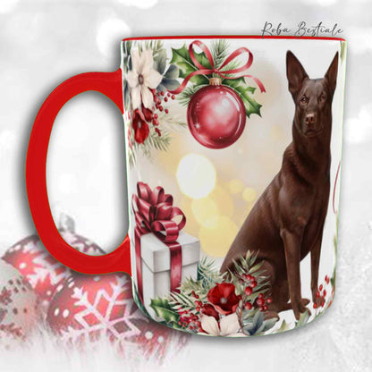 Tazza VINTAGE WINTER - AUSTRALIAN KELPIE Cioccolato - In Ceramica, con dettagli Rossi - 330 ml