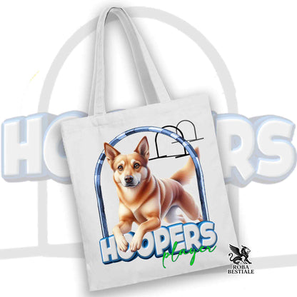 Shopper in cotone bianco con stampa HOOPERS e cane
