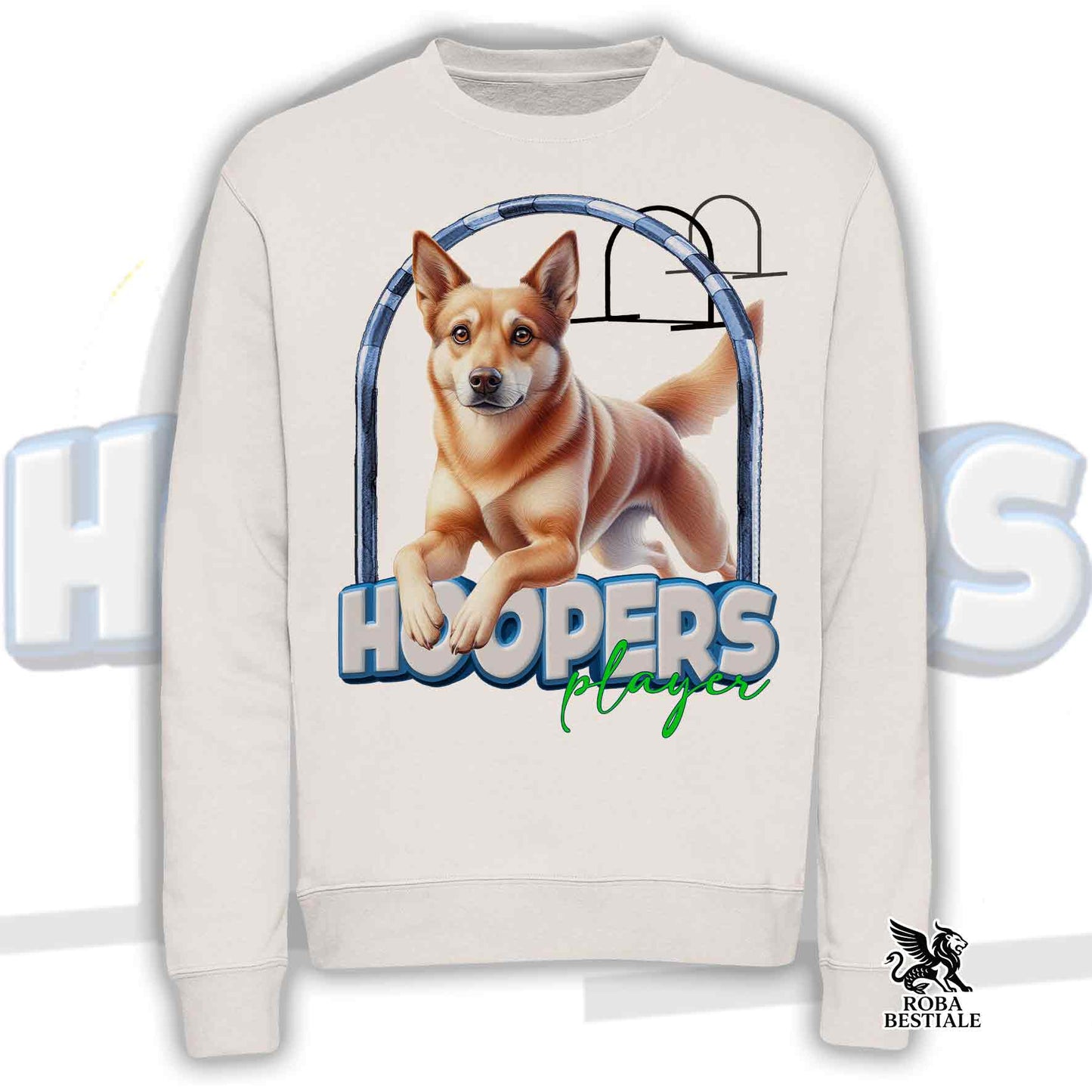 Felpa HOOPERS Player - AUSTRALIAN KELPIE Fulvo - Girocollo, Unisex - Bianca o Beige - dalla XS alla 3XL