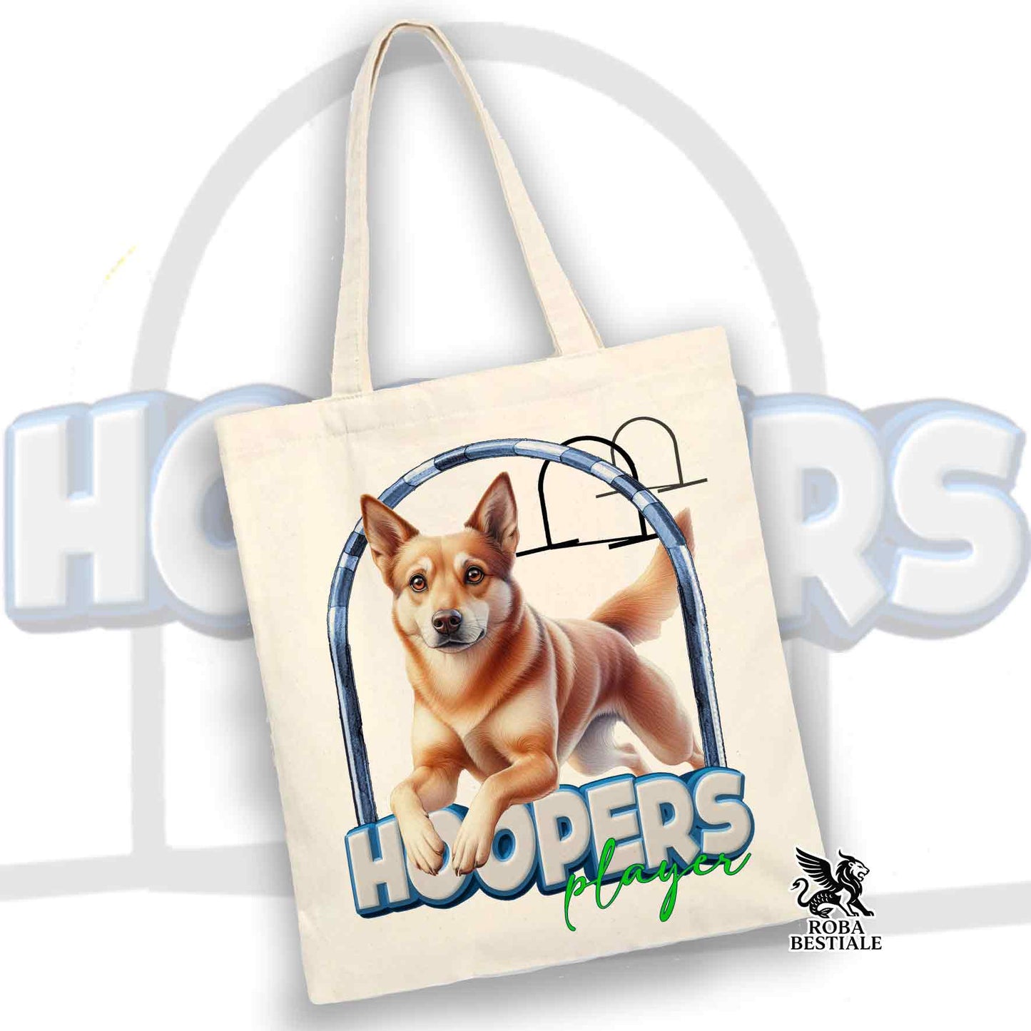 Tote Bag HOOPERS Player - AUSTRALIAN KELPIE Fulvo - 100% Cotone - Bianca o Beige