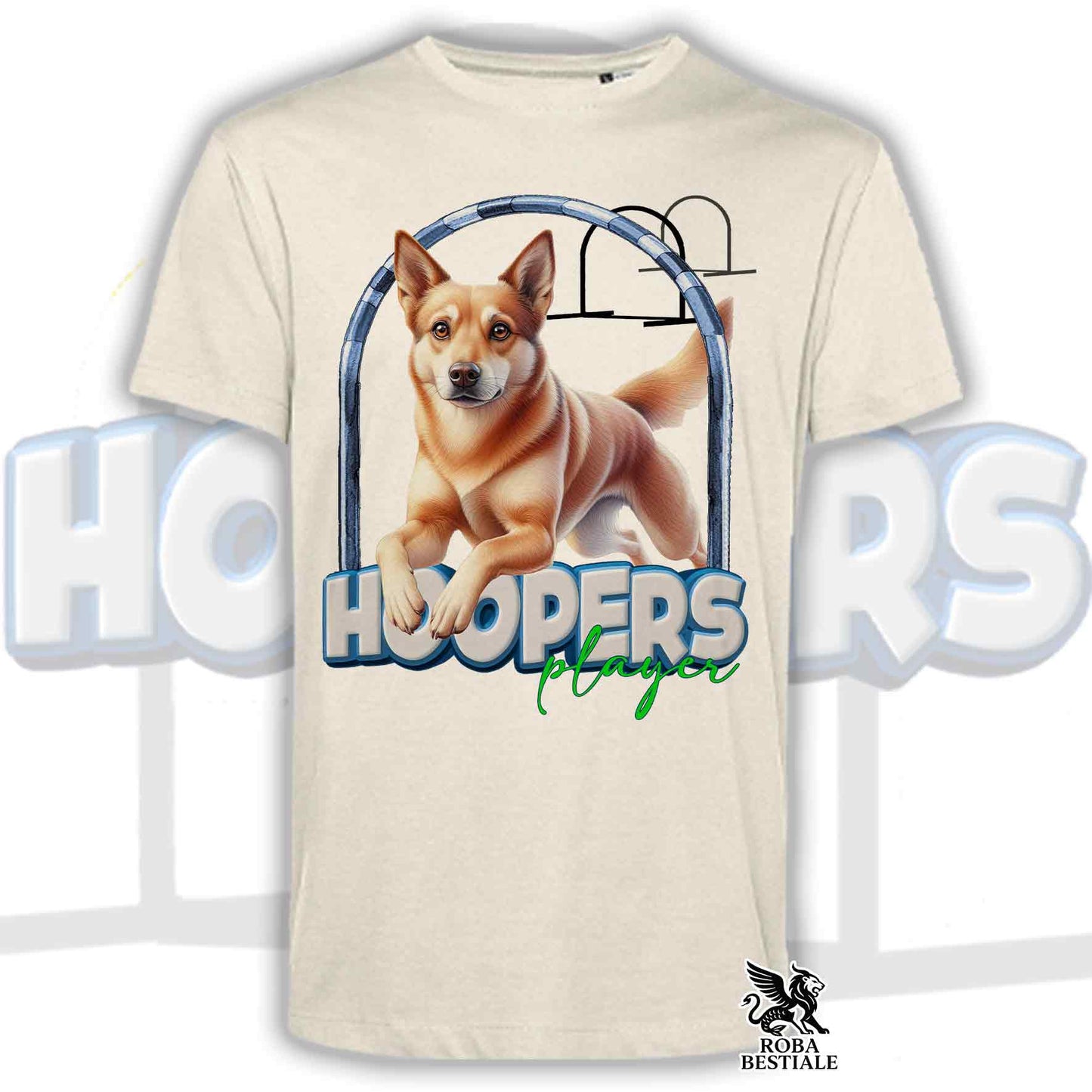 T-Shirt HOOPERS Player - AUSTRALIAN KELPIE Fulvo - Bianca o Beige, da Uomo o da Donna - dalla XS alla 5XL