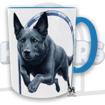 Tazza HOOPERS Player - AUSTRALIAN KELPIE Blu Cenere - In Ceramica, con manico e interno colorato - 330 ml
