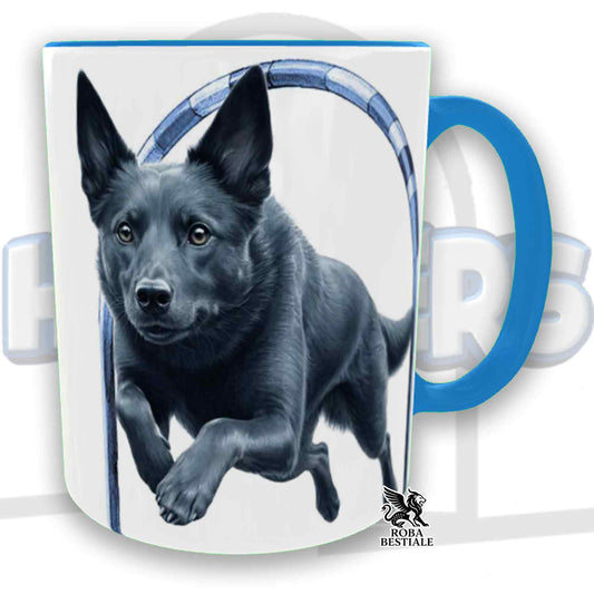 Tazza HOOPERS Player - AUSTRALIAN KELPIE Blu Cenere - In Ceramica, con manico e interno colorato - 330 ml