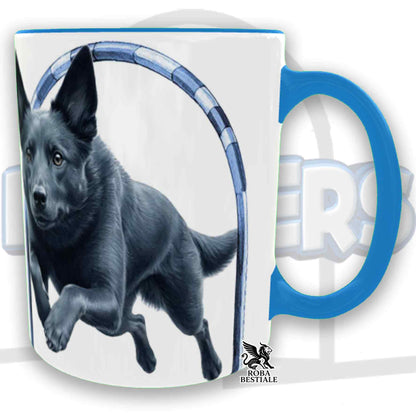 Tazza HOOPERS Player - AUSTRALIAN KELPIE Blu Cenere - In Ceramica, con manico e interno colorato - 330 ml