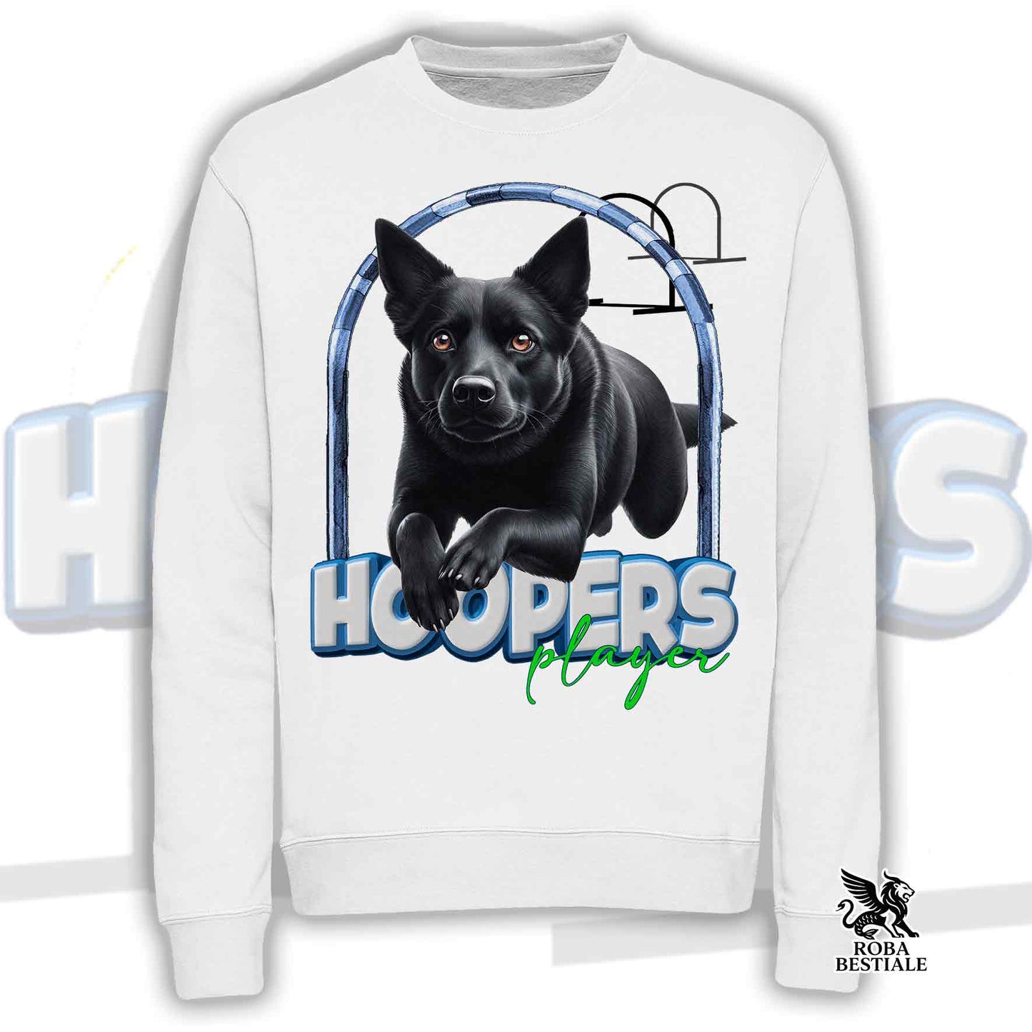Felpa HOOPERS Player - AUSTRALIAN KELPIE Nero - Girocollo, Unisex - Bianca o Beige - dalla XS alla 3XL