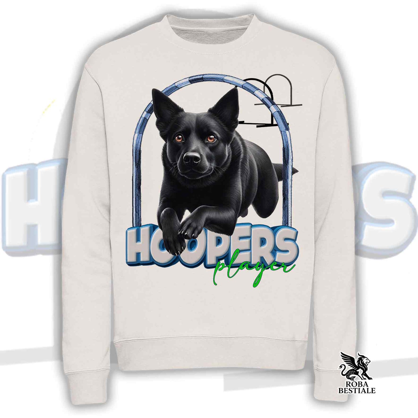 Felpa HOOPERS Player - AUSTRALIAN KELPIE Nero - Girocollo, Unisex - Bianca o Beige - dalla XS alla 3XL