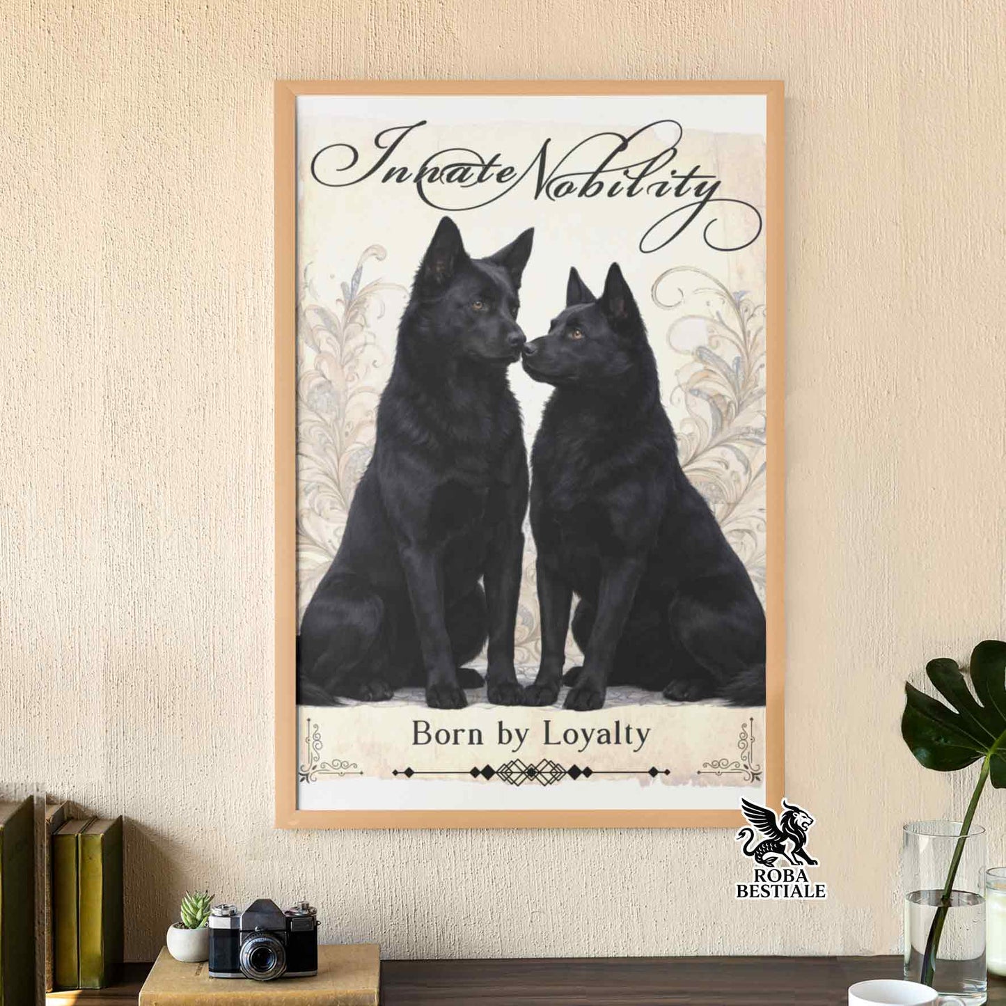 Quadretto NOBILITY - AUSTRALIAN KELPIE Nero - Con cornice in legno, formato A4