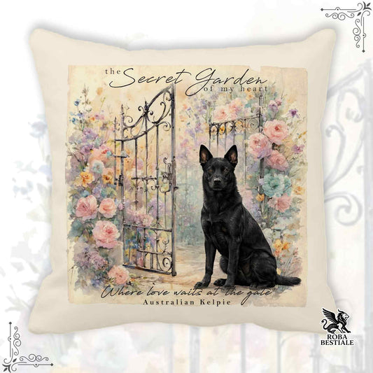 Cuscino SECRET GARDEN - AUSTRALIAN KELPIE Nero - 100% Tela di Cotone - 40x40 cm