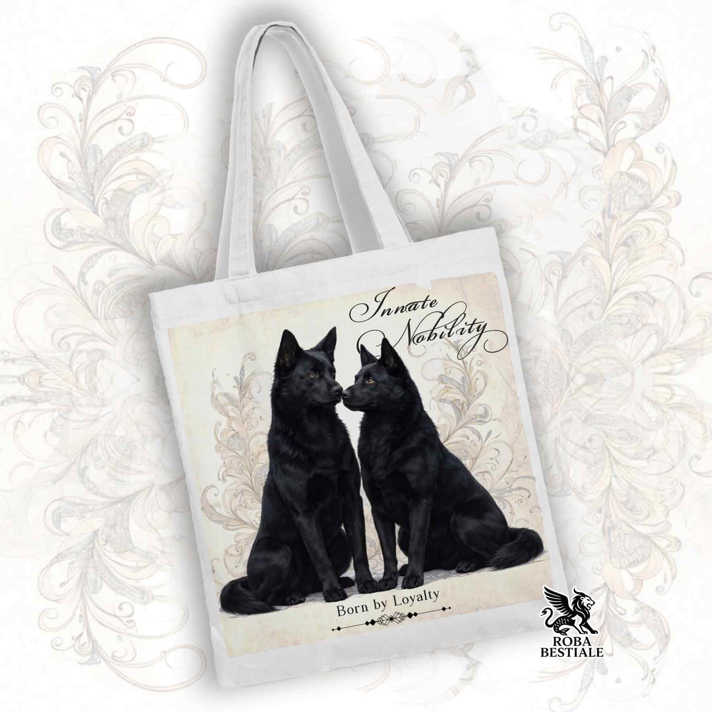 Tote Bag NOBILITY - AUSTRALIAN KELPIE Nero - 100% Cotone - Bianca o Beige