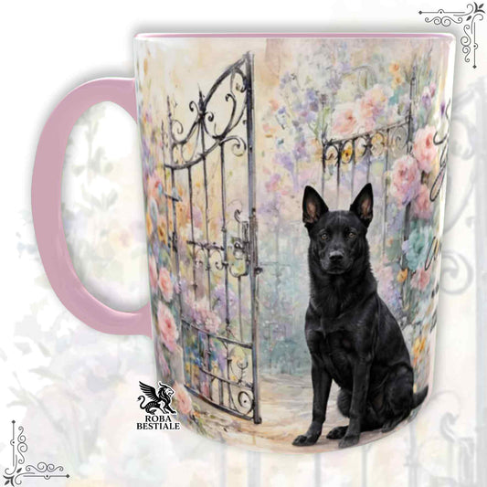 Tazza SECRET GARDEN - AUSTRALIAN KELPIE Nero - Dettagli ROSA - 330 ml - in Ceramica