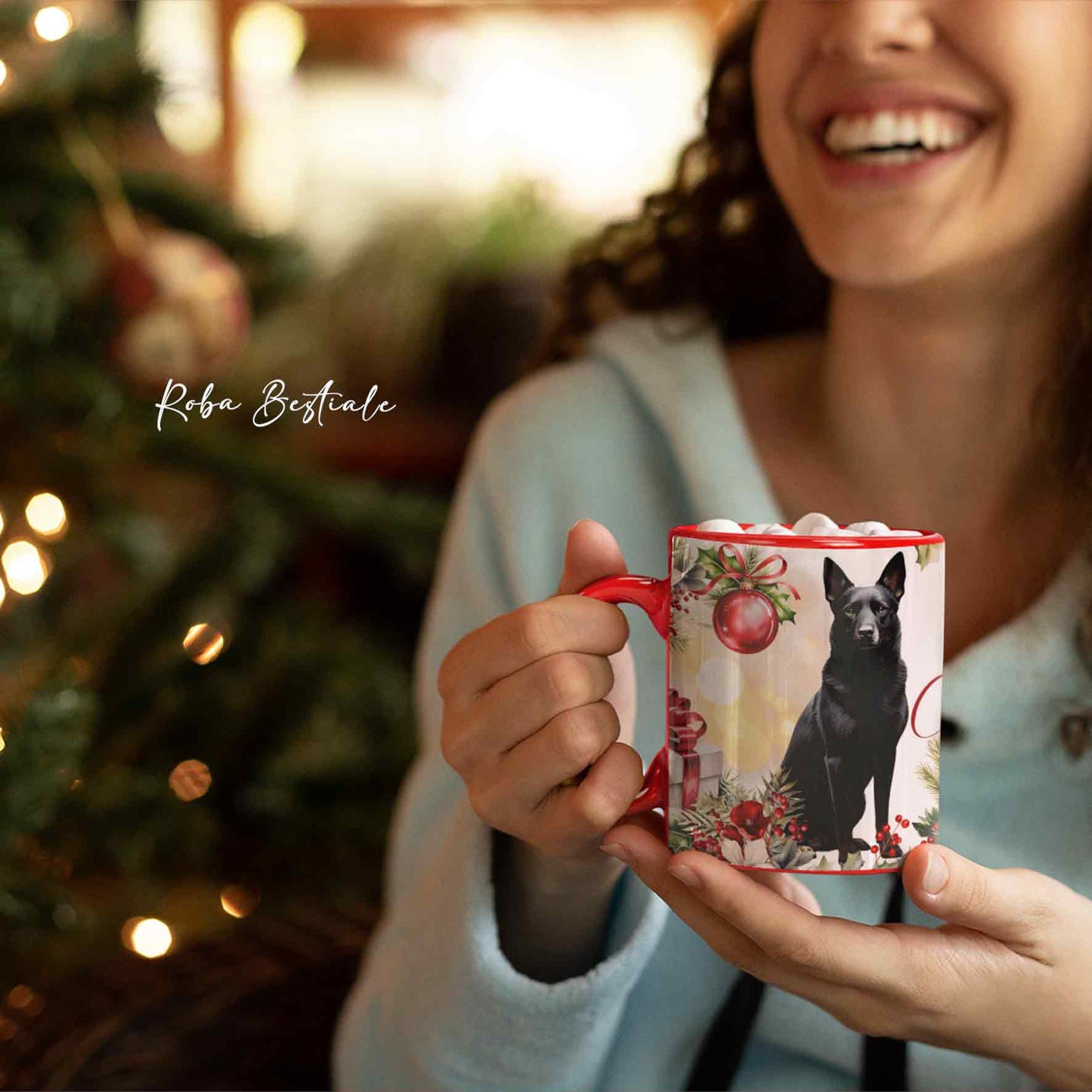 Tazza VINTAGE WINTER - AUSTRALIAN KELPIE Nero - In Ceramica, con dettagli Rossi - 330 ml