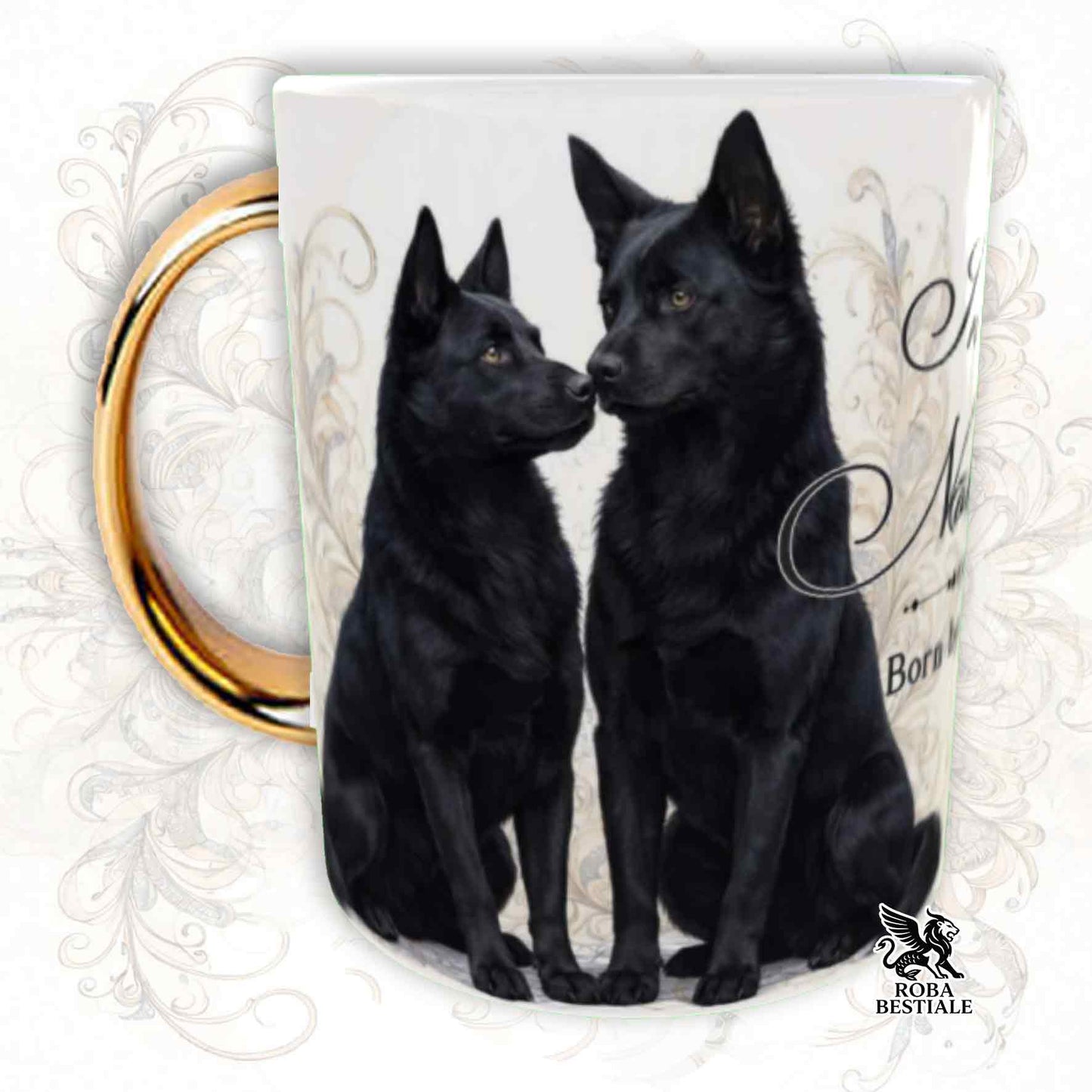 Tazza NOBILITY - AUSTRALIAN KELPIE Nero - Manico ORO - 330 ml - in Ceramica