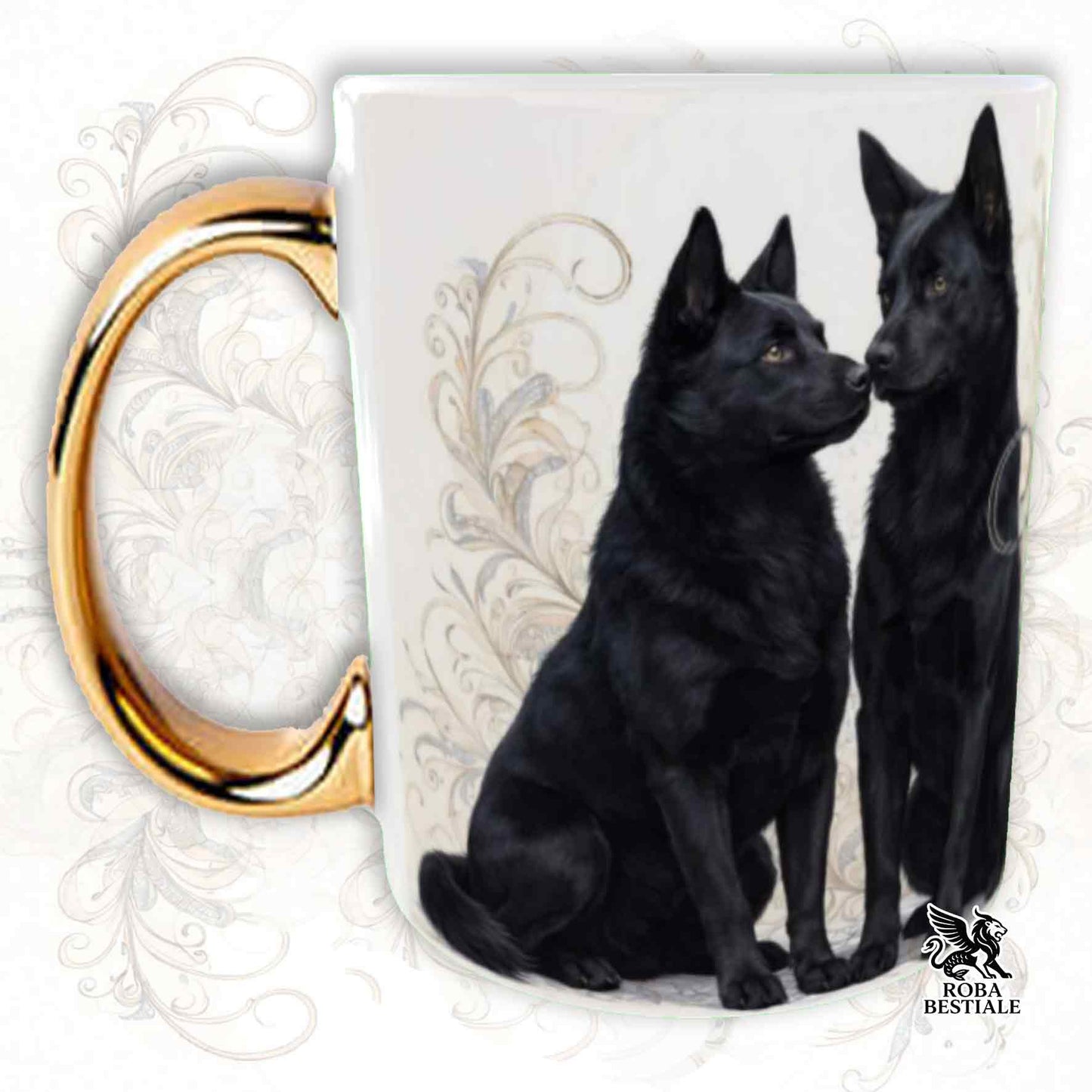 Tazza NOBILITY - AUSTRALIAN KELPIE Nero - Manico ORO - 330 ml - in Ceramica